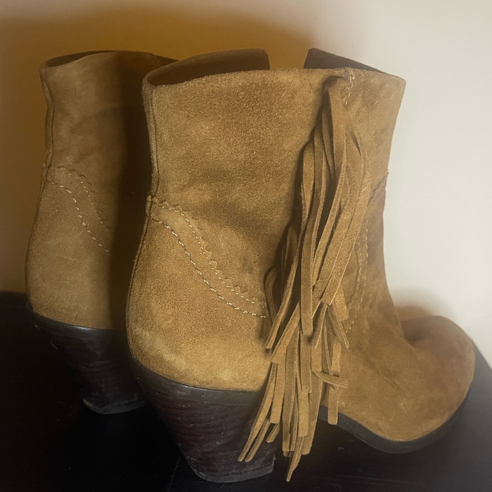 Sam Edelman Suede Fringe Ankle Booties - Brown